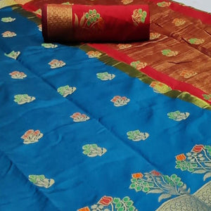 Charming Royal Blue Colored Festive Wear Woven Soft Silk Saree