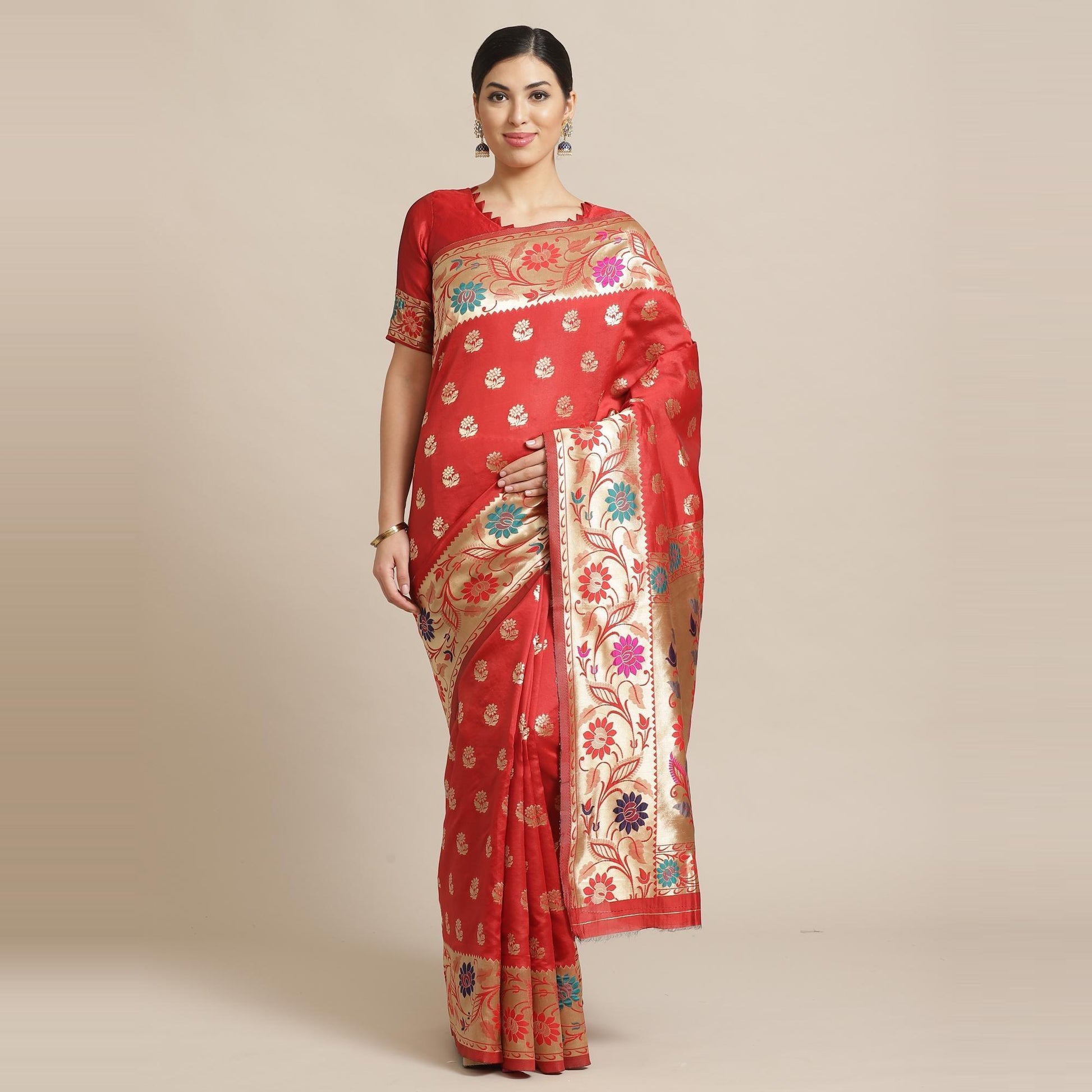 Charming Rust Colored Festive Wear Woven Silk Blend Banarasi Saree