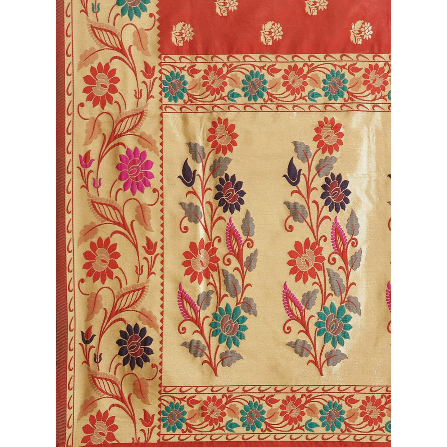 Charming Rust Colored Festive Wear Woven Silk Blend Banarasi Saree