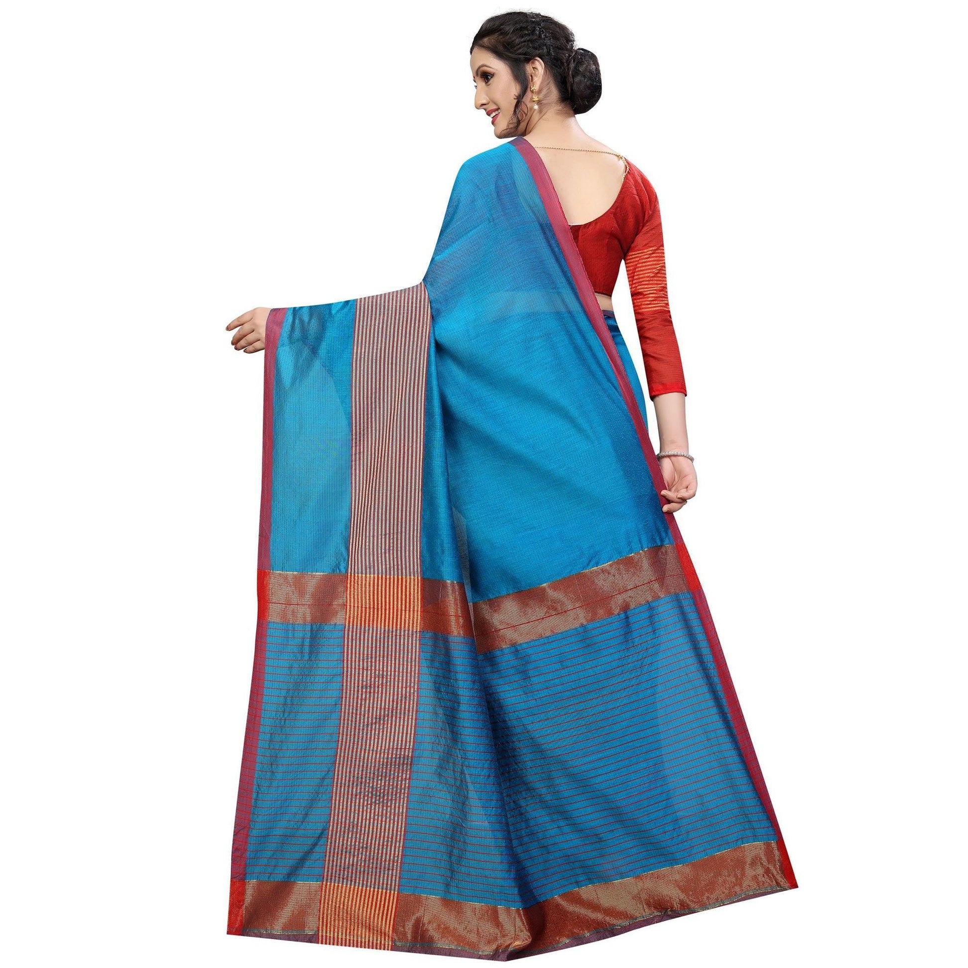Charming Sky Blue Colored Festive Wear Cotton Saree