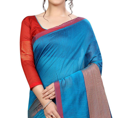 Charming Sky Blue Colored Festive Wear Cotton Saree