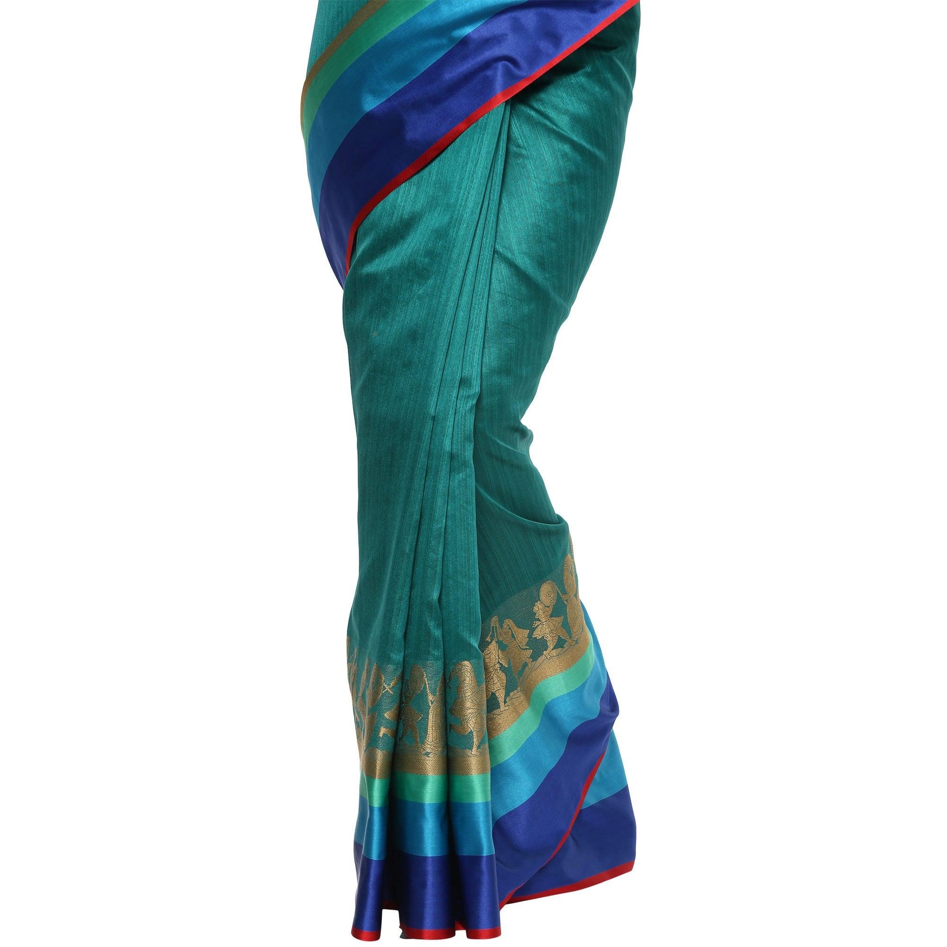 Charming Turquoise Green Colored Festive Wear Cotton Weaving Saree