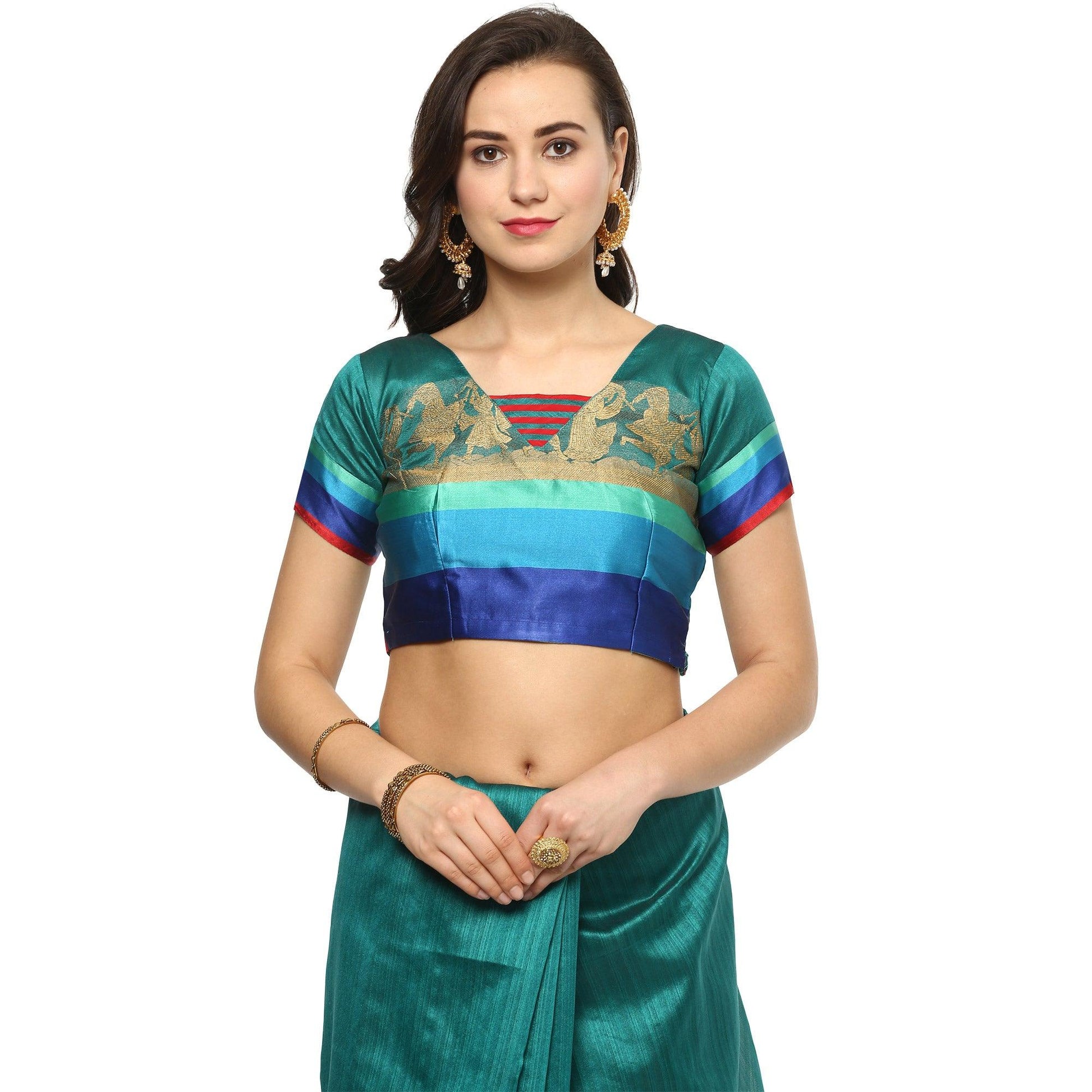 Charming Turquoise Green Colored Festive Wear Cotton Weaving Saree