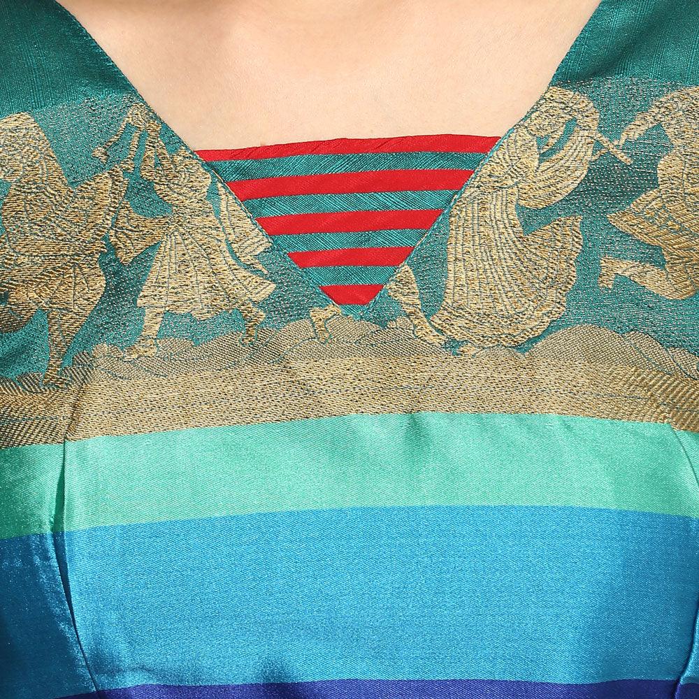 Charming Turquoise Green Colored Festive Wear Cotton Weaving Saree