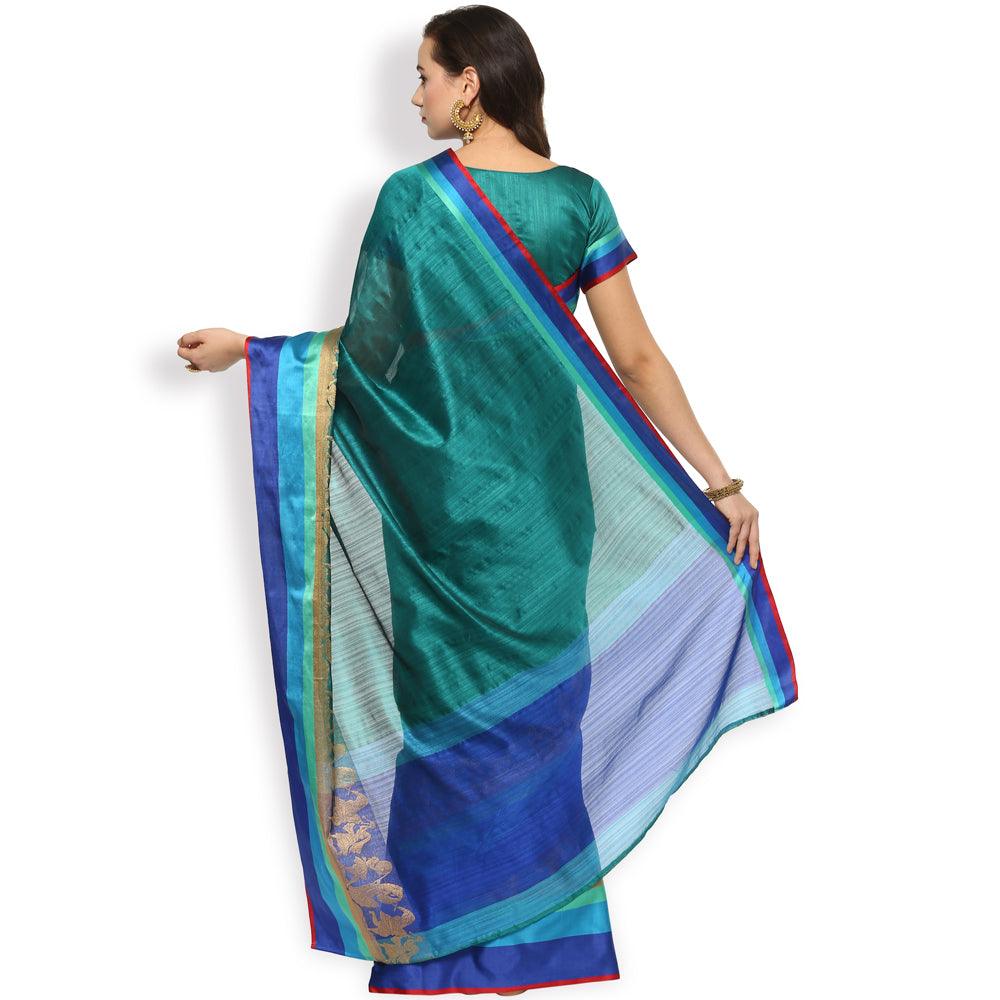 Charming Turquoise Green Colored Festive Wear Cotton Weaving Saree
