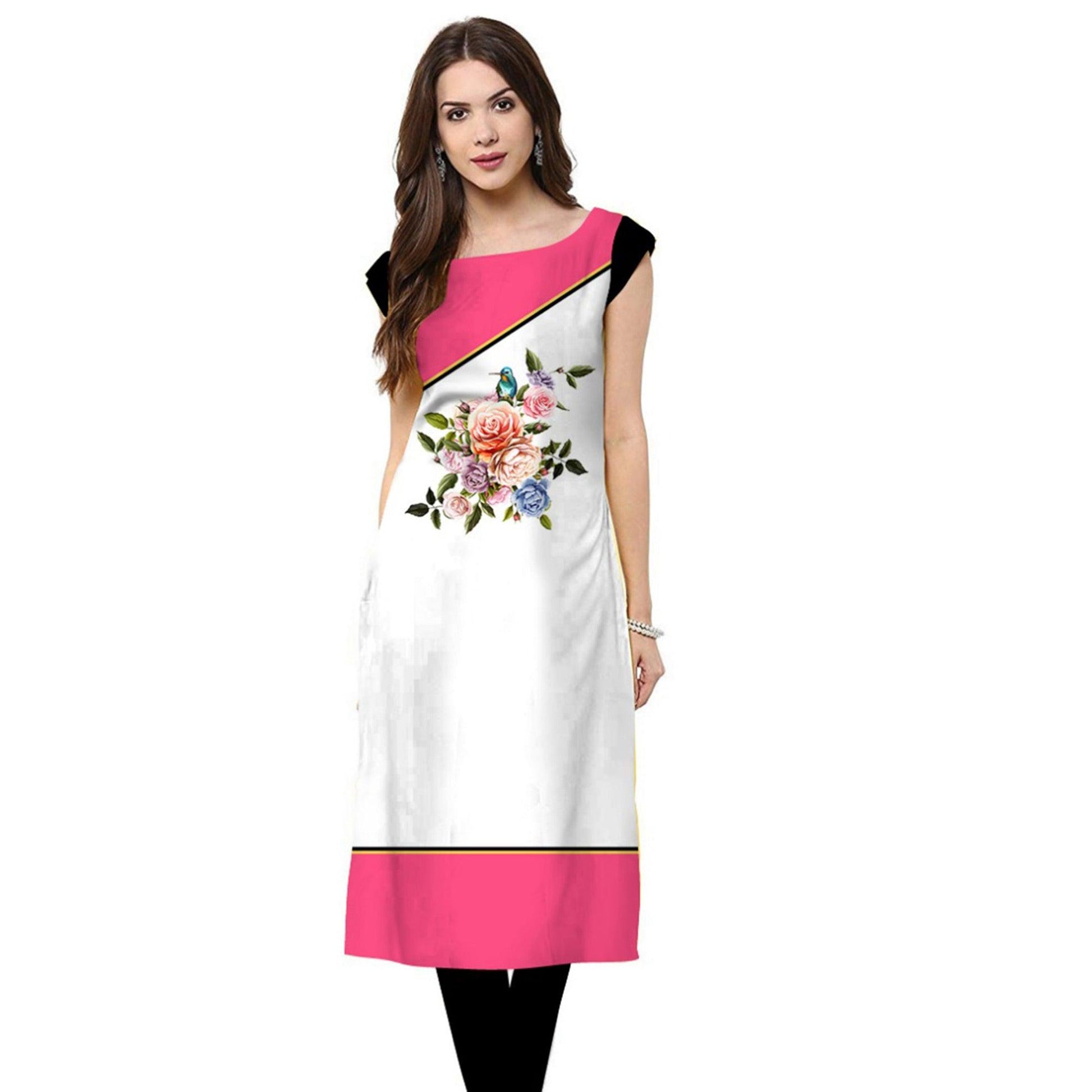 Charming White Colored Casual Printed Crepe Kurti