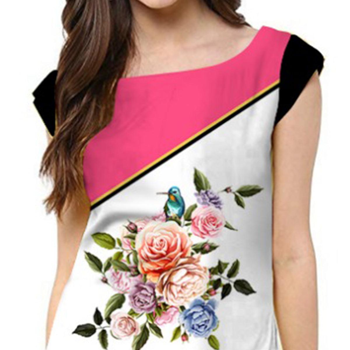 Charming White Colored Casual Printed Crepe Kurti