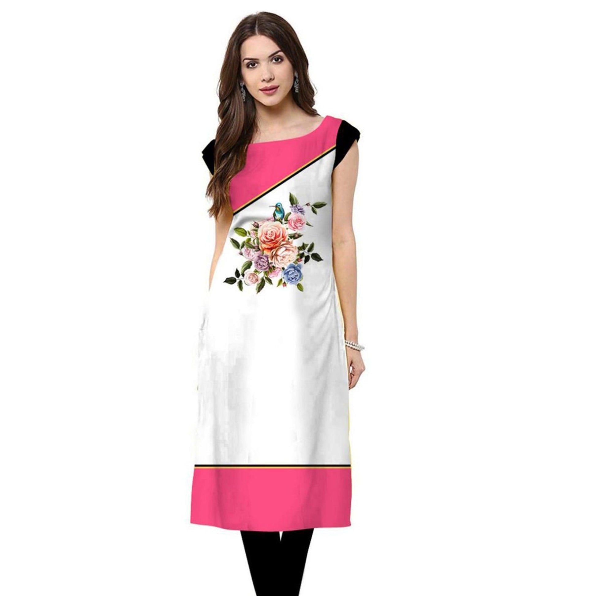 Charming White Colored Casual Printed Rayon Kurti