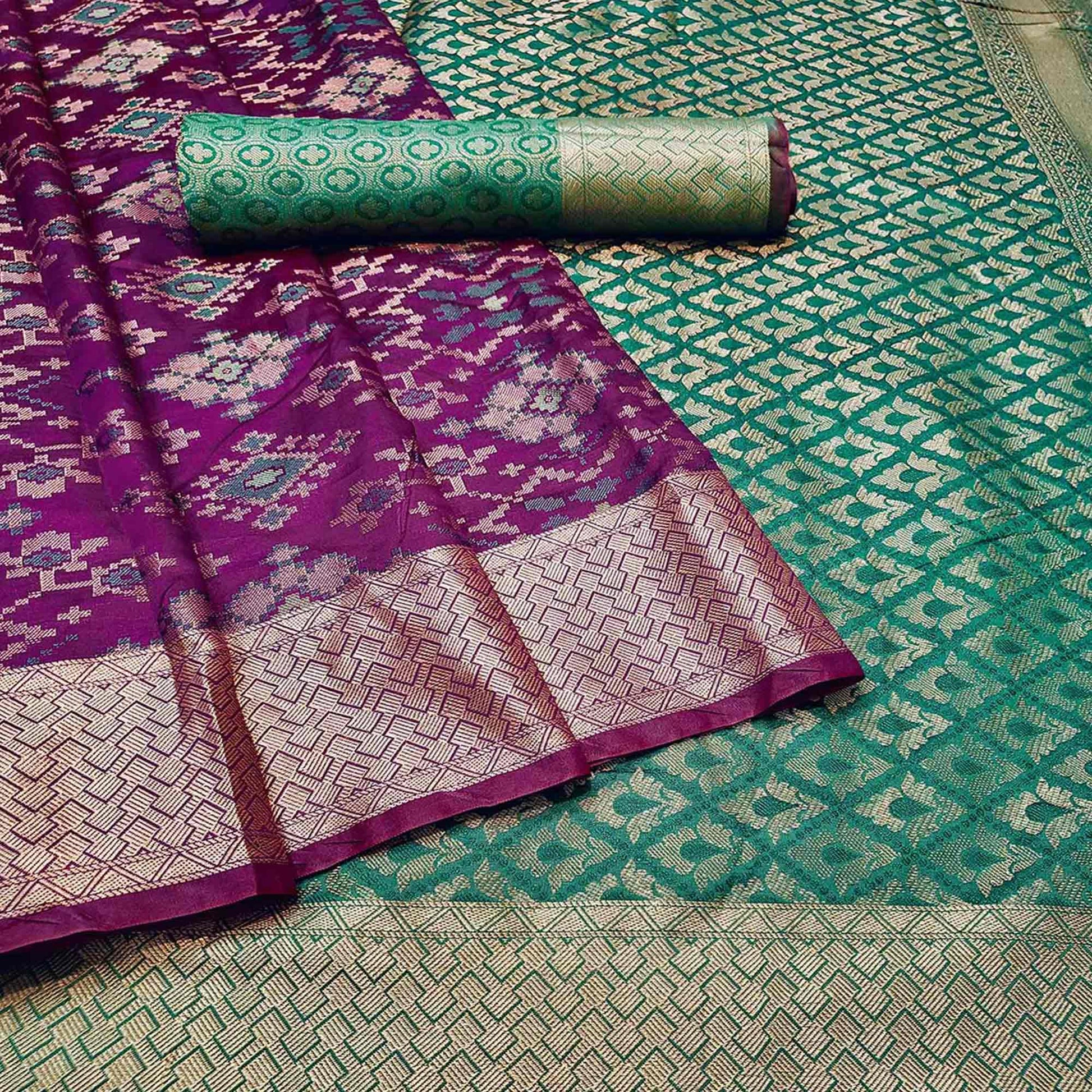 Charming Wine Colored Festive Wear Woven Banarasi Silk Saree