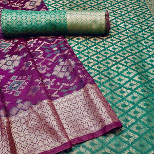 Charming Wine Colored Festive Wear Woven Banarasi Silk Saree