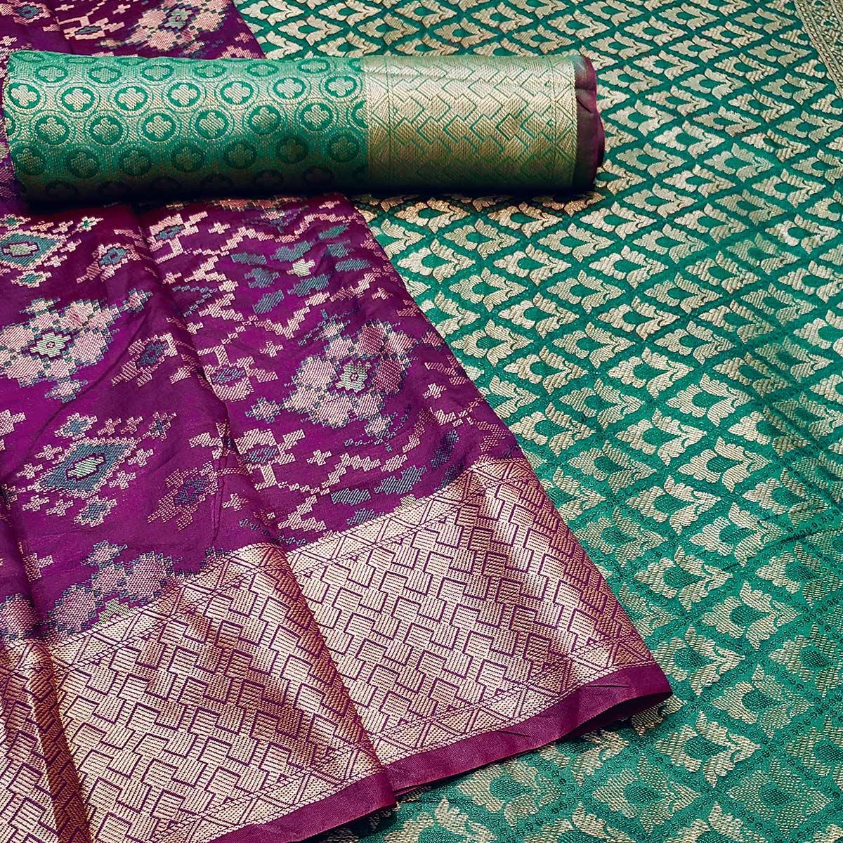 Charming Wine Colored Festive Wear Woven Banarasi Silk Saree