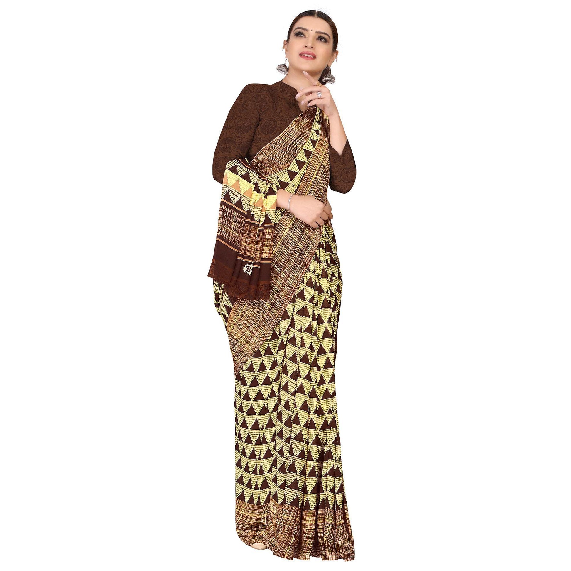 Charming Yellow Colored Casual Wear Printed Georgette Saree