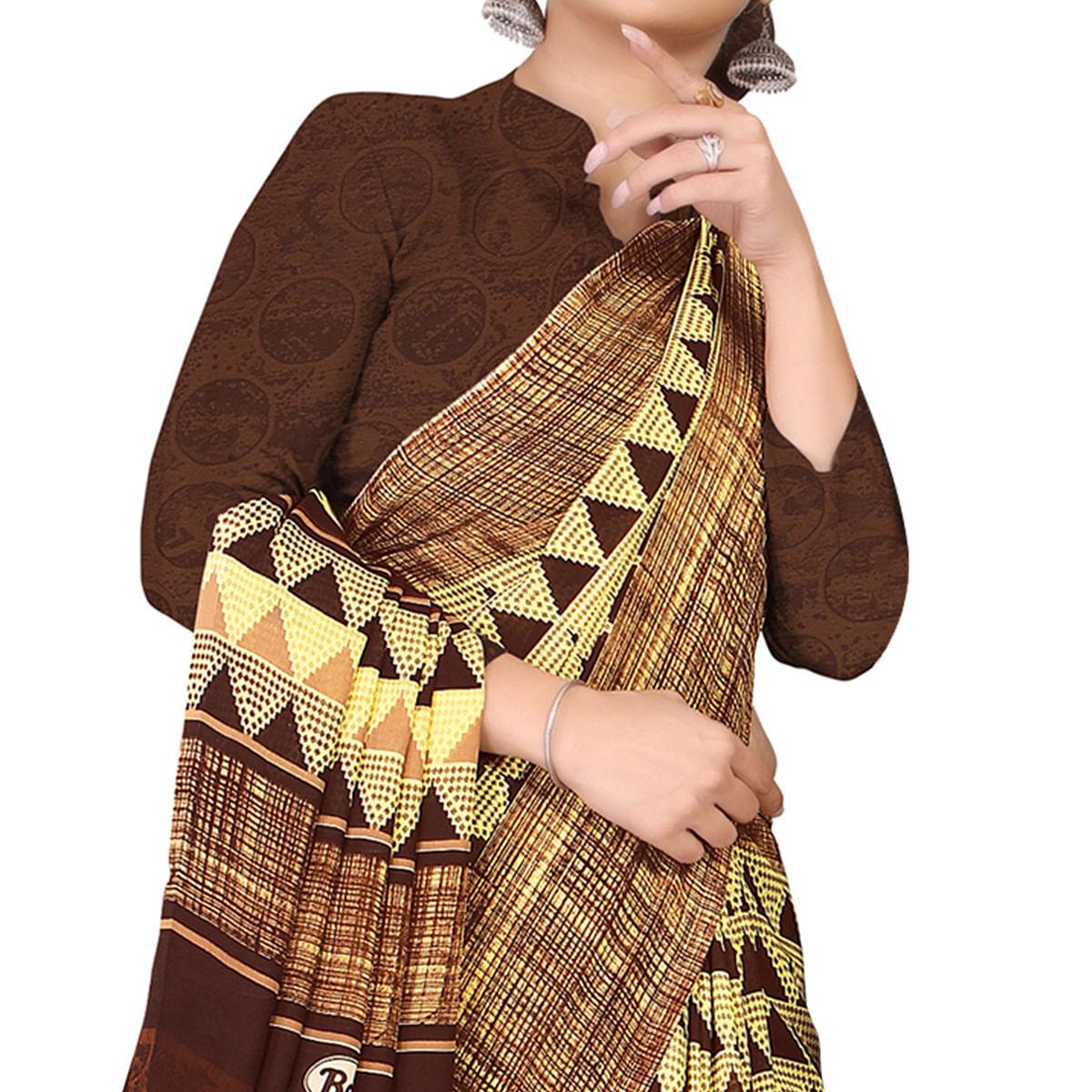 Charming Yellow Colored Casual Wear Printed Georgette Saree