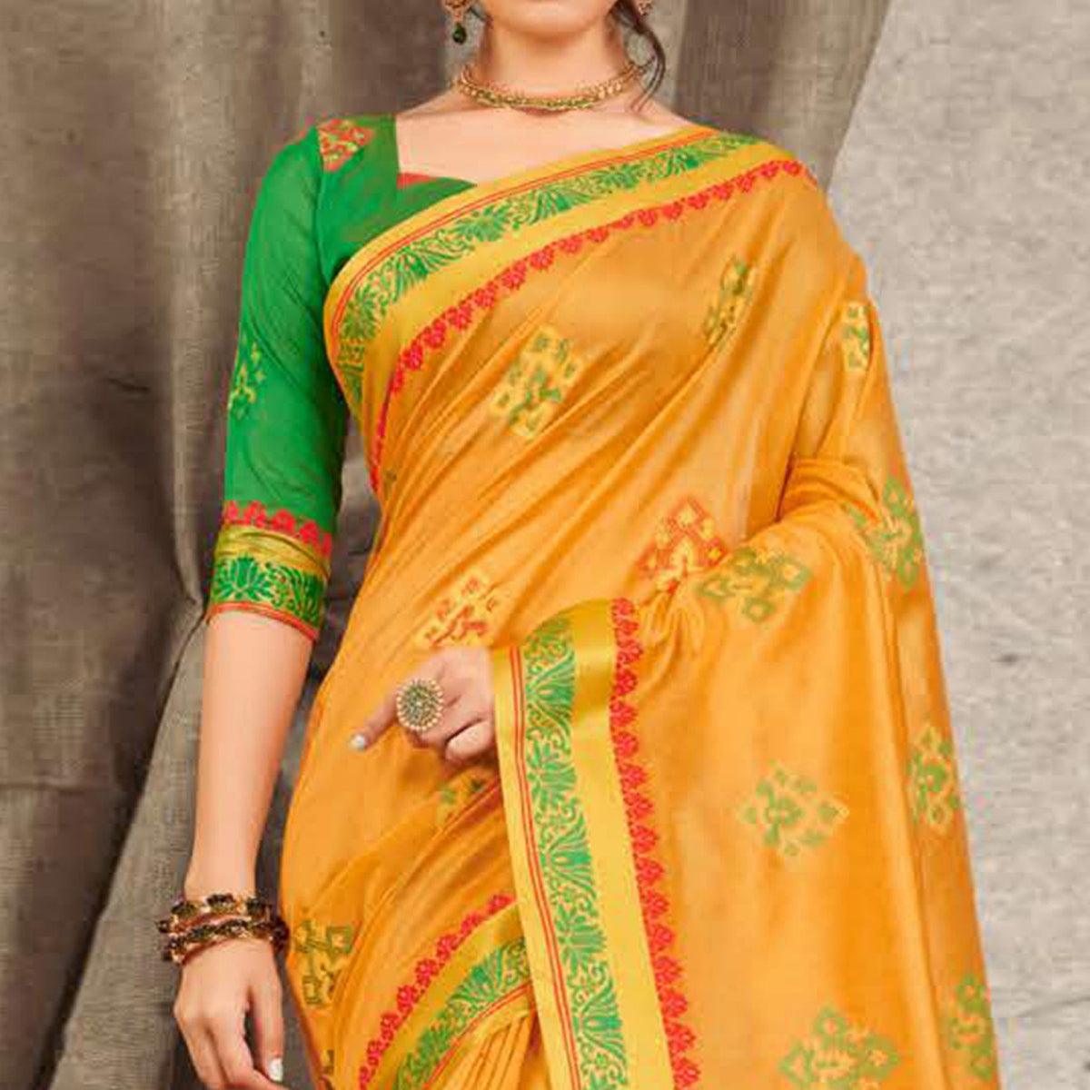 Charming Yellow Colored Festive Wear Woven Cotton Handloom Saree
