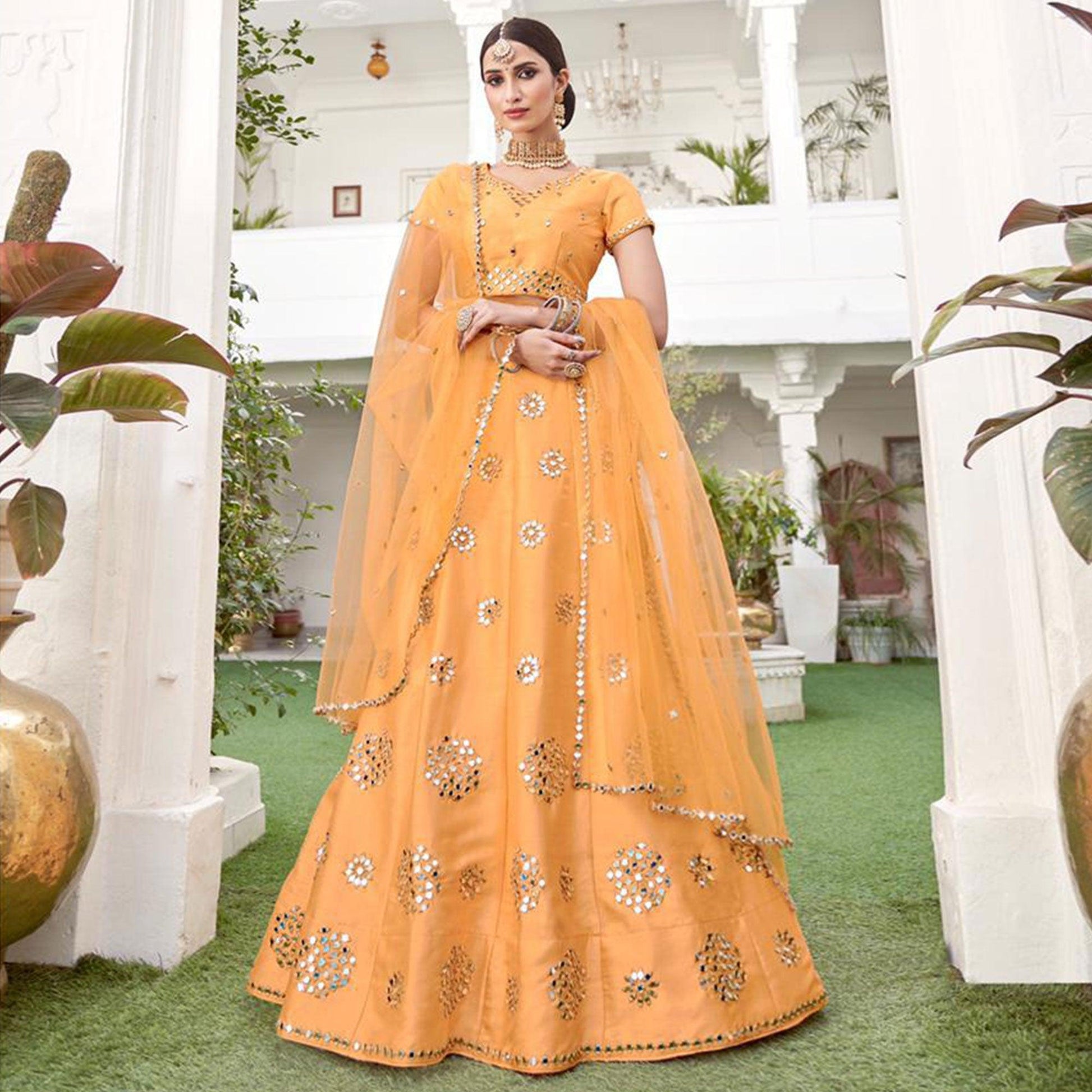Charming Yellow Wedding Wear Zari Embroidery Heavy Silk Lehenga Choli