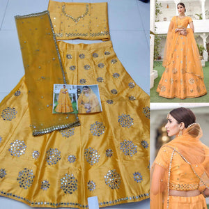 Charming Yellow Wedding Wear Zari Embroidery Heavy Silk Lehenga Choli