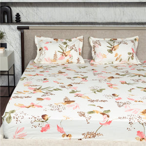 Regal Collection - Breathable 200 TC 100% Pure Cotton Single Bedsheet with Pillow Cover, Cherry Blossom- Peach