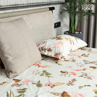 Regal Collection - Breathable 200 TC 100% Pure Cotton Single Bedsheet with Pillow Cover, Cherry Blossom- Peach