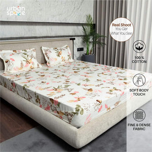Fitted King Size Cotton Bedsheet - Cherry Blossom- Peach