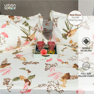 Fitted King Size Cotton Bedsheet - Cherry Blossom- Peach