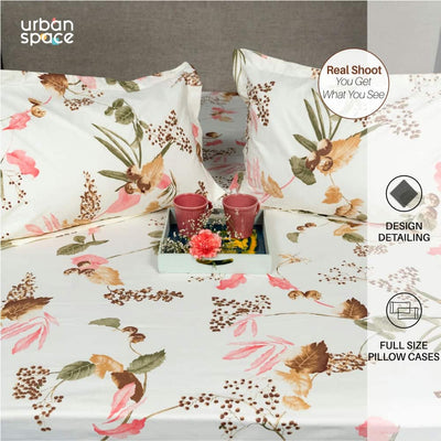 Fitted King Size Cotton Bedsheet - Cherry Blossom- Peach