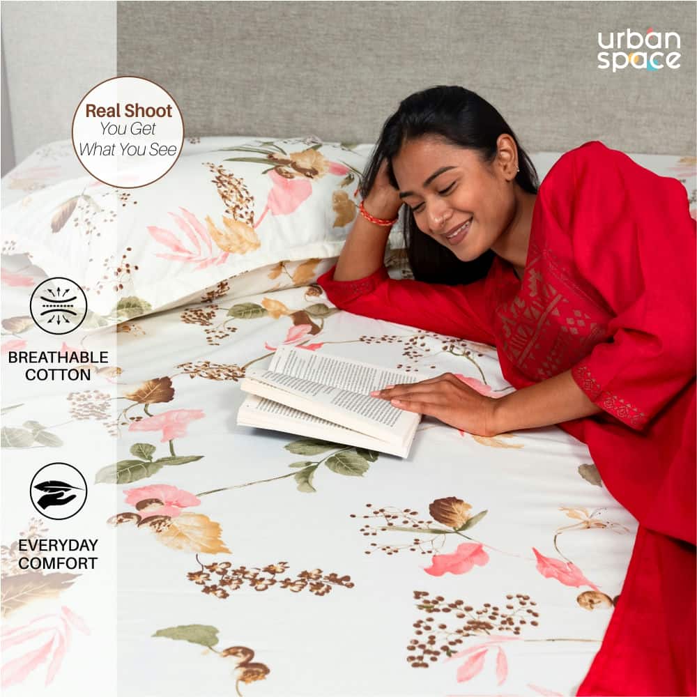 Fitted King Size Cotton Bedsheet - Cherry Blossom- Peach