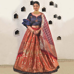 Cherry-Red Festive Wear Cutdana With Resham & Zardosi Work Banarasi Art Silk Lehenga Choli