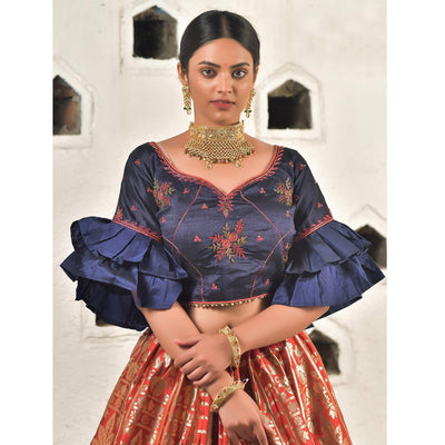 Cherry-Red Festive Wear Cutdana With Resham & Zardosi Work Banarasi Art Silk Lehenga Choli