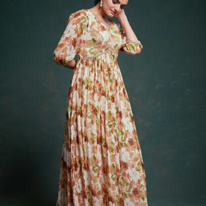 Chic Brown Georgette Dress with Elegant Prints – Ready to Wear