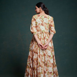 Chic Brown Georgette Dress with Elegant Prints – Ready to Wear