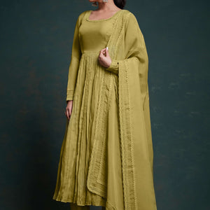 Chic Olive Organza Dress with Elegant Prints – Ready to Wear!