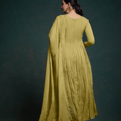 Chic Olive Organza Dress with Elegant Prints – Ready to Wear!