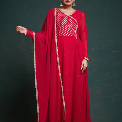 Chic Red Georgette Dress with Elegant Prints – Ready to Wear