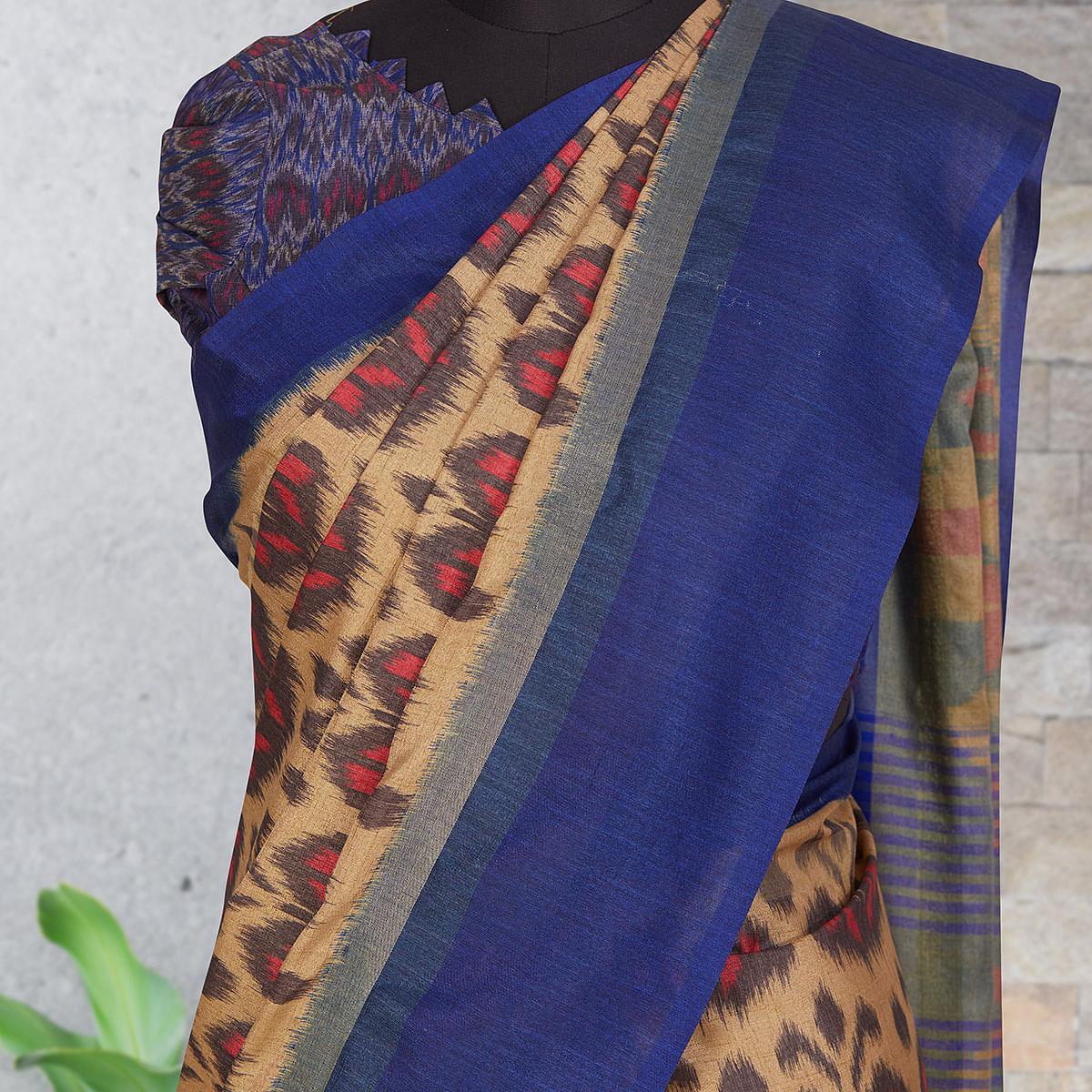 Chicku-Brown Festive Wear Digital Printed Cotton Saree