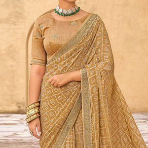 Chikoo Bandhani Printed Georgette Saree