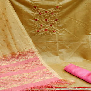 Chikoo Casual Wear Embellished Modal Silk Dress Material