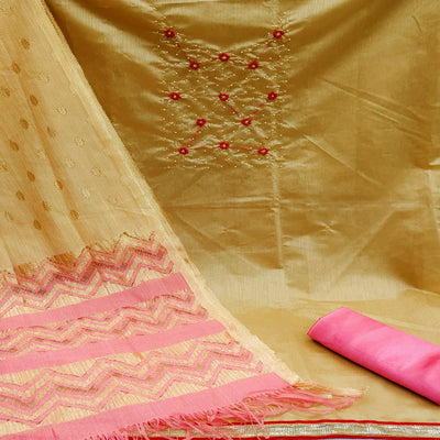 Chikoo Casual Wear Embellished Modal Silk Dress Material