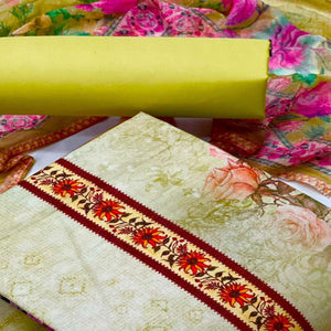 Chikoo Casual Wear Floral Printed Cotton Blend Dress Material