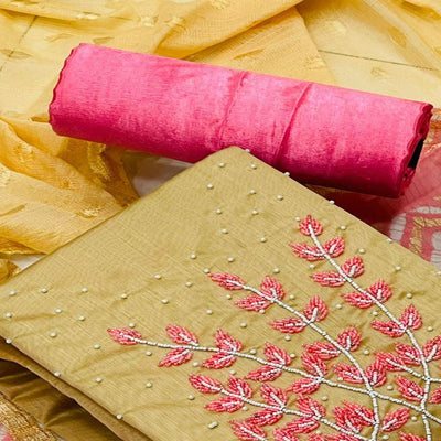 Chikoo Casual Wear Pearl Handwork Modal Silk  Dress Material