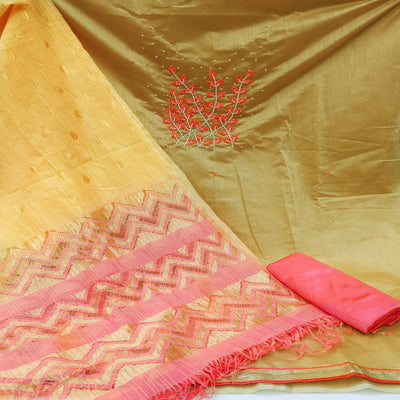 Chikoo Casual Wear Pearl Handwork Modal Silk  Dress Material