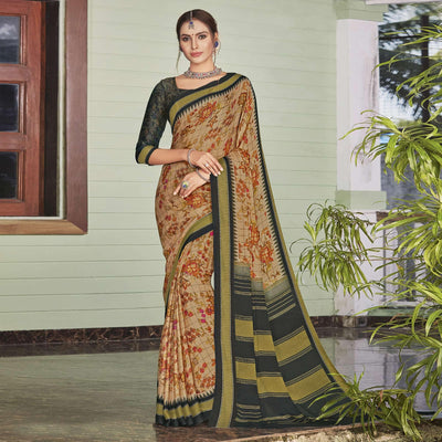 Chikoo Casual Wear Printed Crepe Saree