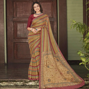 Chikoo Casual Wear Printed Crepe Saree