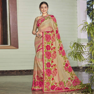 Chikoo Casual Wear Printed Crepe Saree