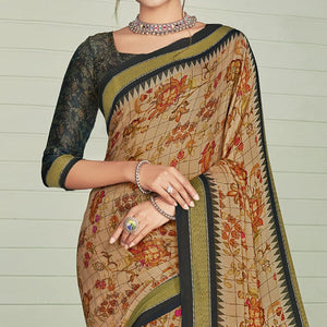 Chikoo Casual Wear Printed Crepe Saree