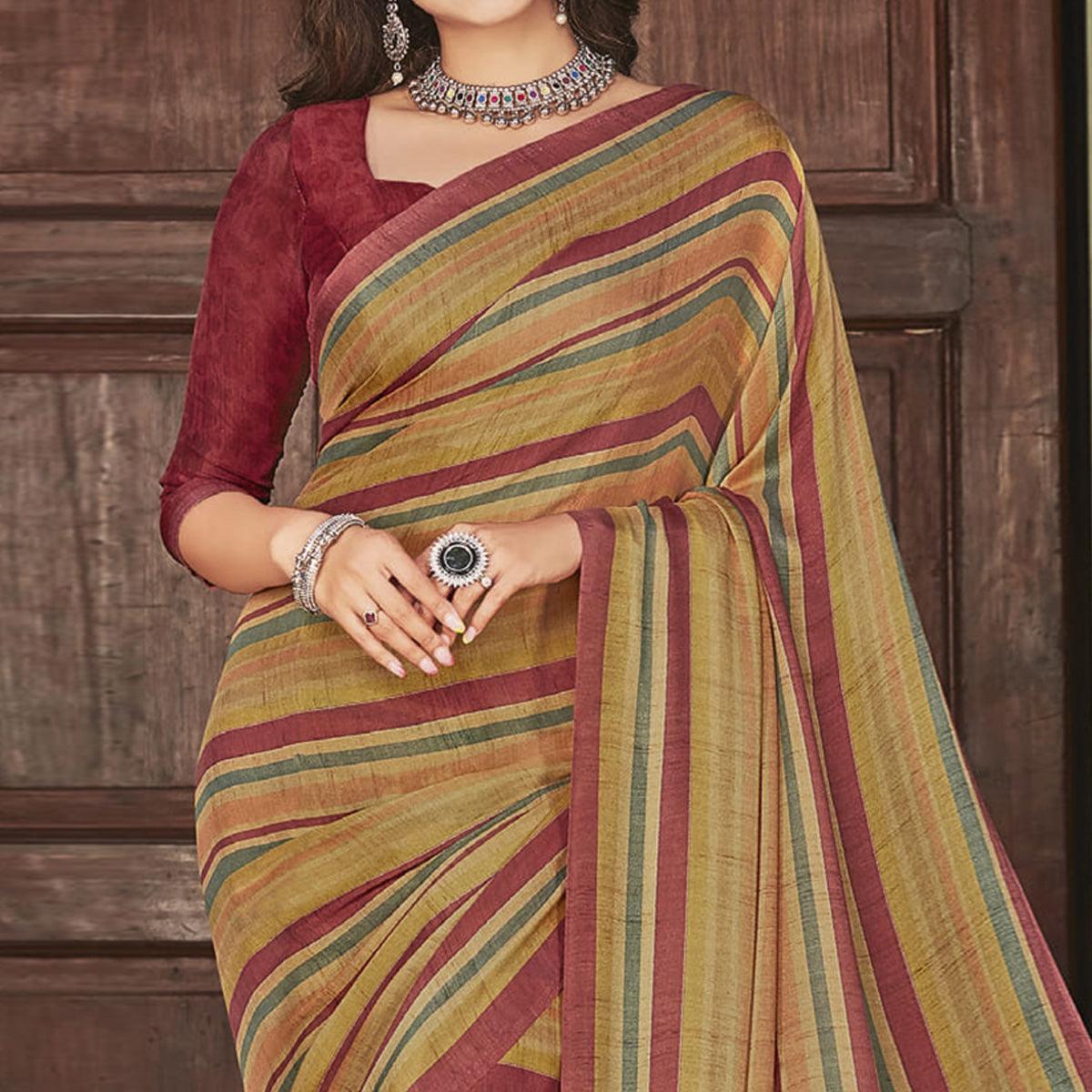 Chikoo Casual Wear Printed Crepe Saree