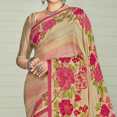 Chikoo Casual Wear Printed Crepe Saree