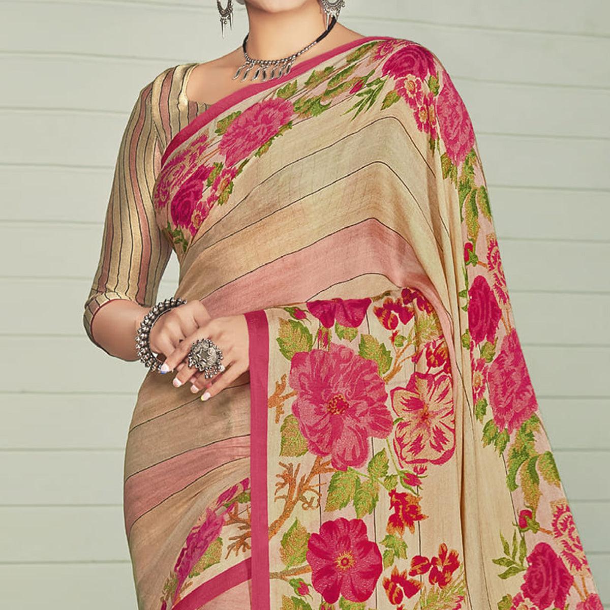 Chikoo Casual Wear Printed Crepe Saree