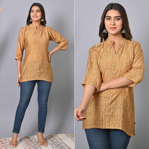 Chikoo Colored Floral Printed Chanderi Top