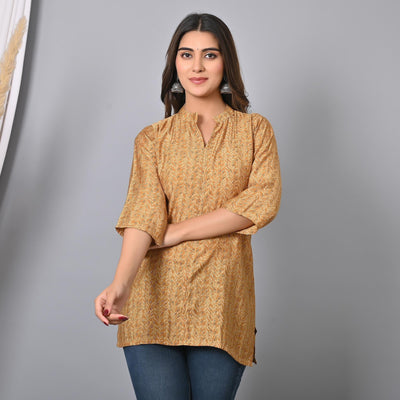 Chikoo Colored Floral Printed Chanderi Top