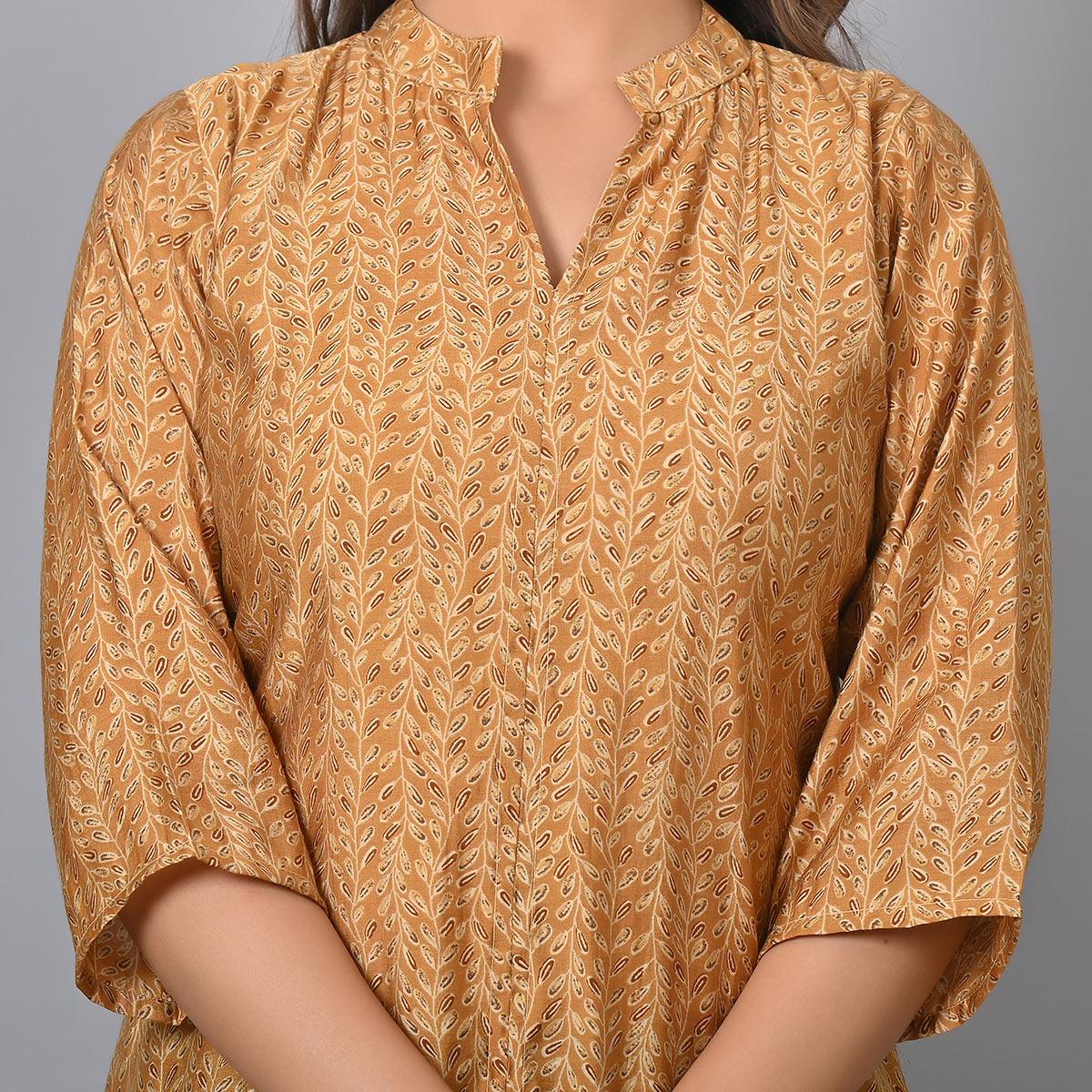 Chikoo Colored Floral Printed Chanderi Top